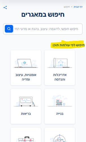 חיפוש לפי עולמות תוכן